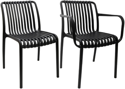 Stackable Indoor/Outdoor Resin Chair With Striped Seat and Back in Black