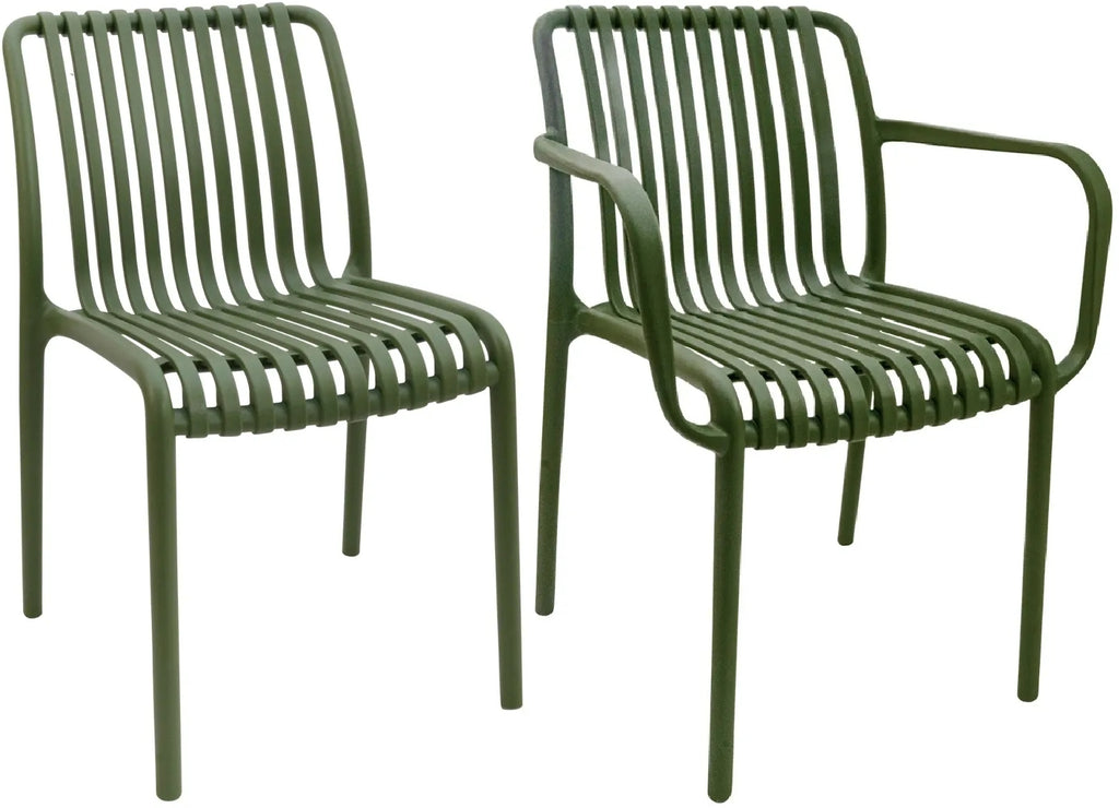 Stackable Indoor/Outdoor Resin Chair With Striped Seat and Back in Green