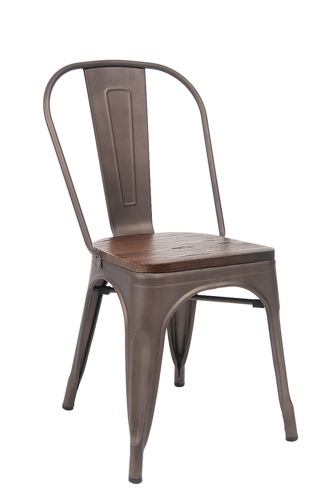 Tolix Style Gun Metal Grey Chair w/ Walnut Wood Seat #E231W - Restaurant Chairs Direct.COM