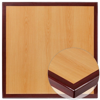 Square 30" 2-Tone High-Gloss Cherry Resin Table Top with 2'' Thick Mahogany Edge - Restaurant Chairs Direct.COM