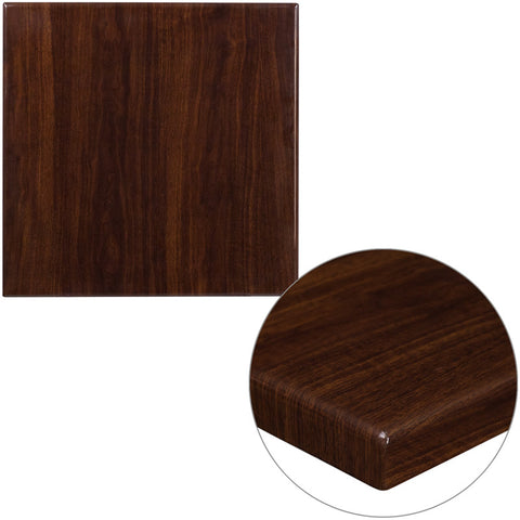 24" Square High-Gloss Walnut Resin Table Top with 2'' Thick Edge - Restaurant Chairs Direct.COM