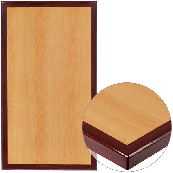 24'' x 42'' 2-Tone High-Gloss Cherry Resin Table Top with 2'' Thick Mahogany Edge - Restaurant Chairs Direct.COM