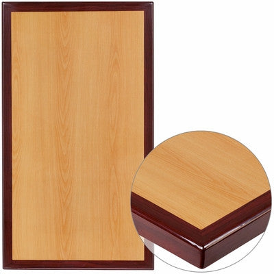 24'' x 42'' 2-Tone High-Gloss Cherry Resin Table Top with 2'' Thick Mahogany Edge - Restaurant Chairs Direct.COM