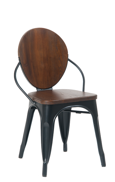 Black Metal Frame Arm Chair Walnut Seat and Back #E642 - Restaurant Chairs Direct.COM