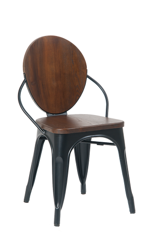 Black Metal Frame Arm Chair Walnut Seat and Back #E642 - Restaurant Chairs Direct.COM