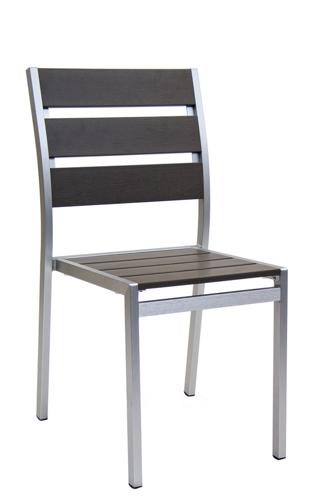 Aluminum Outdoor Side Chair with Composite Grey Teak Slats E-28A