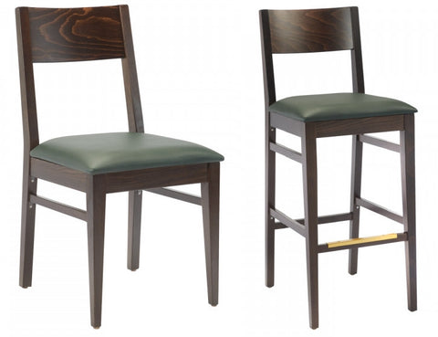 Wood Chair & Bar Stools, Walnut Stain with Padded Seat #G443/G943
