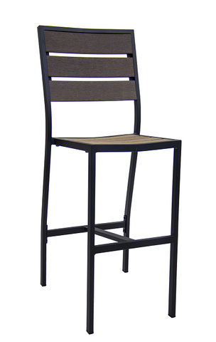 Outdoor/Indoor Aluminum Bar Stool with Synthetic Brown Teak Wood Slats #EV-53-BS
