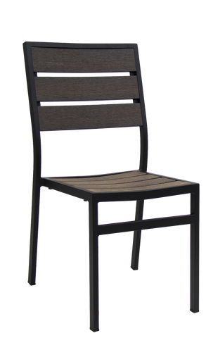 Aluminum Outdoor Side Chair with Grey/Brown Teak Slats E-53