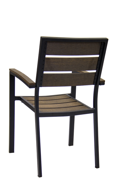 Aluminum Outdoor Armchair with Black Frame, Brown Composite Teak Slats E-54  ONLY 45 AVAILABLE