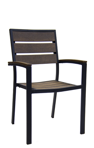 Aluminum Outdoor Armchair with Light Grey/Brown Teak Slats E-54A