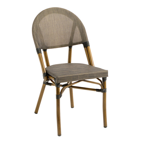 Aluminum Bamboo Style Outdoor Restaurant Chair Brown Poly Woven Material #G820