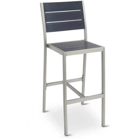 Outdoor/Indoor Brushed Aluminum Bar Stool with Synthetic Black Teak Wood Slats G816BL-BS