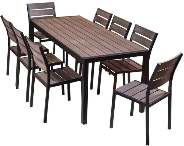 Outdoor/Indoor Aluminum Bar Stool with Synthetic Brushed Brown Teak Wood Slats G816BR-BS