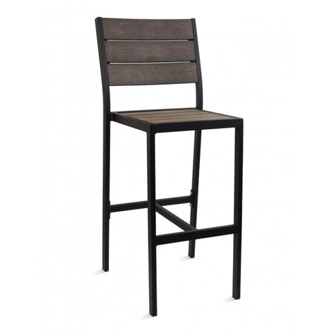 Outdoor/Indoor Aluminum Bar Stool with Synthetic Brushed Brown Teak Wood Slats G816BR-BS
