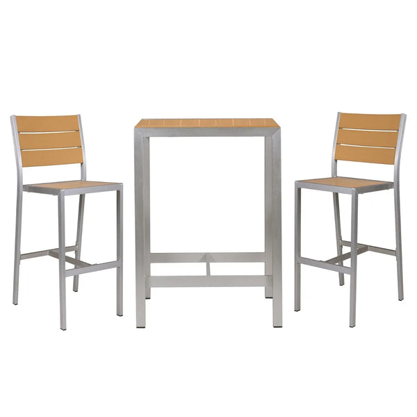 Outdoor/Indoor Aluminum Bar Stool With Synthetic Tan Teak Wood Slats G816T-BS