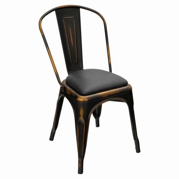 Metal Restaurant Chair - Distressed Black & Copper with wood seat