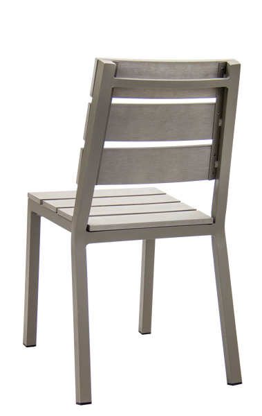 Outdoor/Indoor Aluminum Side Chair Teak Slats in Grey Finish #E-A11