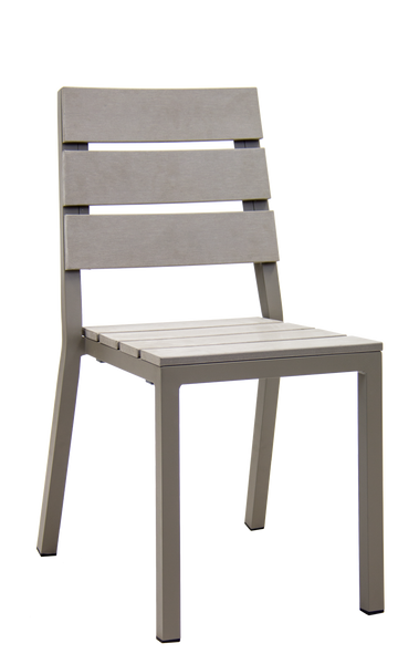 Outdoor/Indoor Aluminum Side Chair Teak Slats in Grey Finish #E-A11