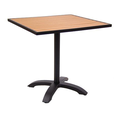 Outdoor Table with Base - 30" x 30" Composite Teak Wood Black Aluminum Frame E-ALP3030B