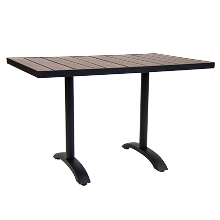 Outdoor Table with Base - 30" x 48" Composite Brown/Gray Teak Wood Black Aluminum Frame E-ALP3048B1