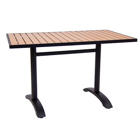 Outdoor Table with Base - 30" x 48" Composite Teak Wood Black Aluminum Frame E-ALP3048B