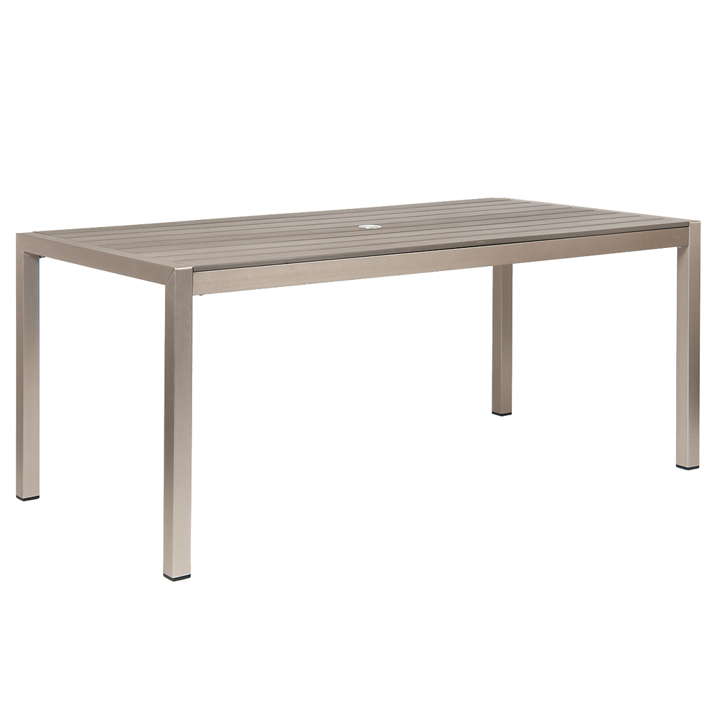 CLOSE OUT 36" x 72" Aluminum Outdoor Table Grey Finish with Composite Teak Slats #E-3672GTS - Restaurant Chairs Direct.COM