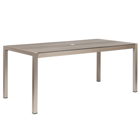 CLOSE OUT 36" x 72" Aluminum Outdoor Table Grey Finish with Composite Teak Slats #E-3672GTS - Restaurant Chairs Direct.COM