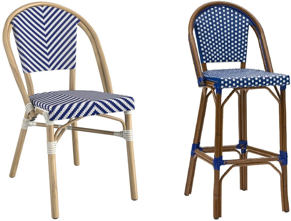 Aluminum Bamboo Outdoor Restaurant Bar Stool Blue Poly Woven Material #G9
