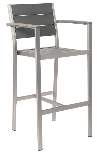 Aluminum Armchair with Composite Teak Slats in Grey Finish #E35 - Restaurant Chairs Direct.COM