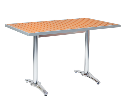 30" x 48" Rectangular Aluminum Outdoor Table & Base with Composite Teak Slats #E-3048TS - Restaurant Chairs Direct.COM