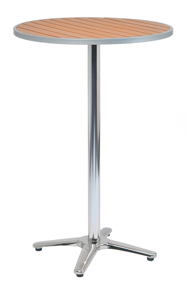 Aluminum 30” Round Bar Height Composite Table with Teak Slats #E-30TS-BAR - Restaurant Chairs Direct.COM