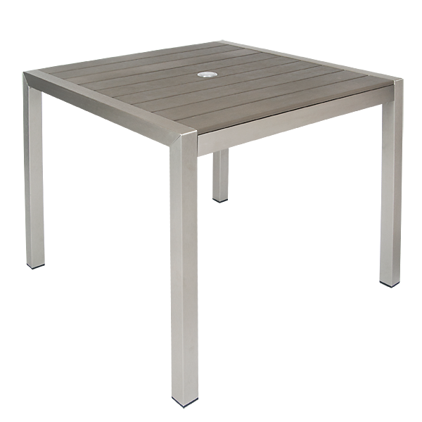 36" x 36" Aluminum Outdoor Table Grey Finish with Composite Teak Slats #E-3636GTS - Restaurant Chairs Direct.COM