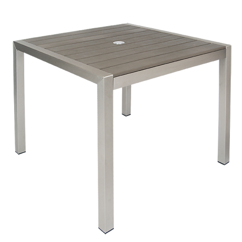36" x 36" Aluminum Outdoor Table Grey Finish with Composite Teak Slats #E-3636GTS - Restaurant Chairs Direct.COM