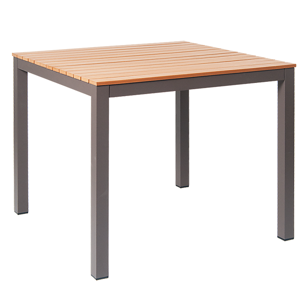 36" x 36" Aluminum Outdoor Table Grey Finish with Composite Teak Slats #E-3636RTS - Restaurant Chairs Direct.COM