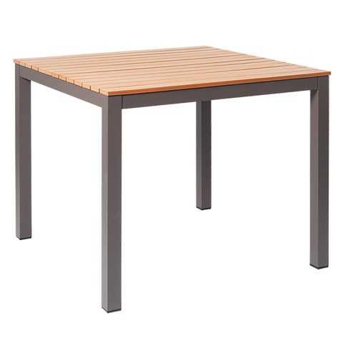 36" x 36" Aluminum Outdoor Table Grey Finish with Composite Teak Slats #E-3636RTS - Restaurant Chairs Direct.COM