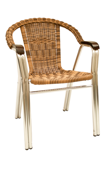 Aluminum Synthetic Wicker Armchair, Stackable #E32 - Restaurant Chairs Direct.COM