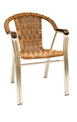 Aluminum Synthetic Wicker Armchair, Stackable #E32 - Restaurant Chairs Direct.COM