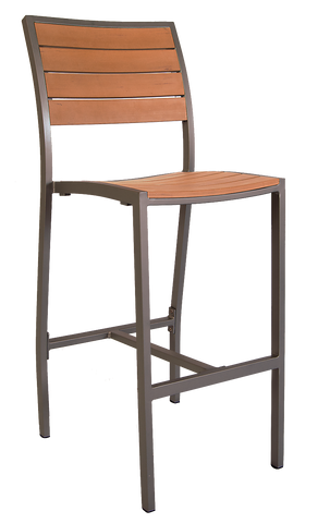 Outdoor Bar Stool Aluminum Rust Color Frame with Composite Teak Slats E84-BS - Restaurant Chairs Direct.COM
