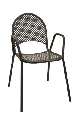 Metal Patio Stack Chair with Armrest, Black Finish #E-1B - Restaurant Chairs Direct.COM
