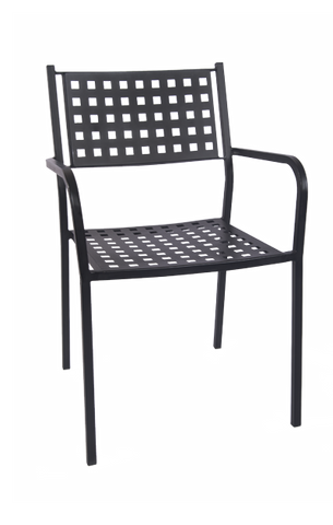 Black Metal Outdoor Stackable Side Chair With Black Teak Slats#E-O4B
