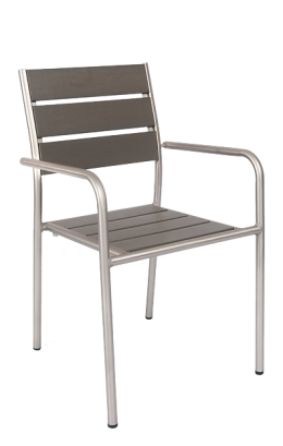 Aluminum Armchair with Composite Teak Slats in Grey Finish #E35 - Restaurant Chairs Direct.COM