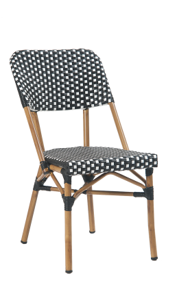 Aluminum Bamboo Outdoor Restaurant Chair Black Poly Woven Material #E-44 - Restaurant Chairs Direct.COM