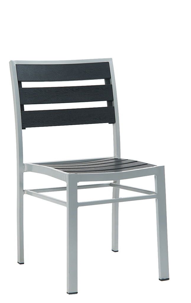 Aluminum Outdoor Side Chair with Composite Black Teak Slats E-48 - Restaurant Chairs Direct.COM