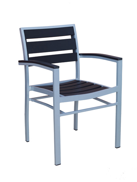 Aluminum Outdoor Armchair with Composite Black Teak Slats E-49 - Restaurant Chairs Direct.COM