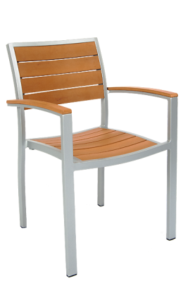 Aluminum Outdoor Armchair with Composite Teak Slats #E74 - Restaurant Chairs Direct.COM
