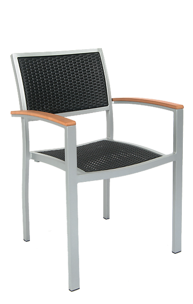 Aluminum Outdoor Armchair with Synthetic Black Wicker #E76 - Restaurant Chairs Direct.COM