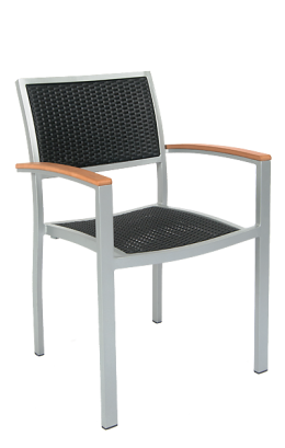 Aluminum Outdoor Armchair with Synthetic Black Wicker #E76 - Restaurant Chairs Direct.COM