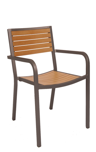 Aluminum Outdoor Armchair Rust Color Finish, Composite Teak Slats #E83 - Restaurant Chairs Direct.COM