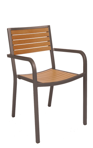 Aluminum Outdoor Armchair Rust Color Finish, Composite Teak Slats #E83 - Restaurant Chairs Direct.COM